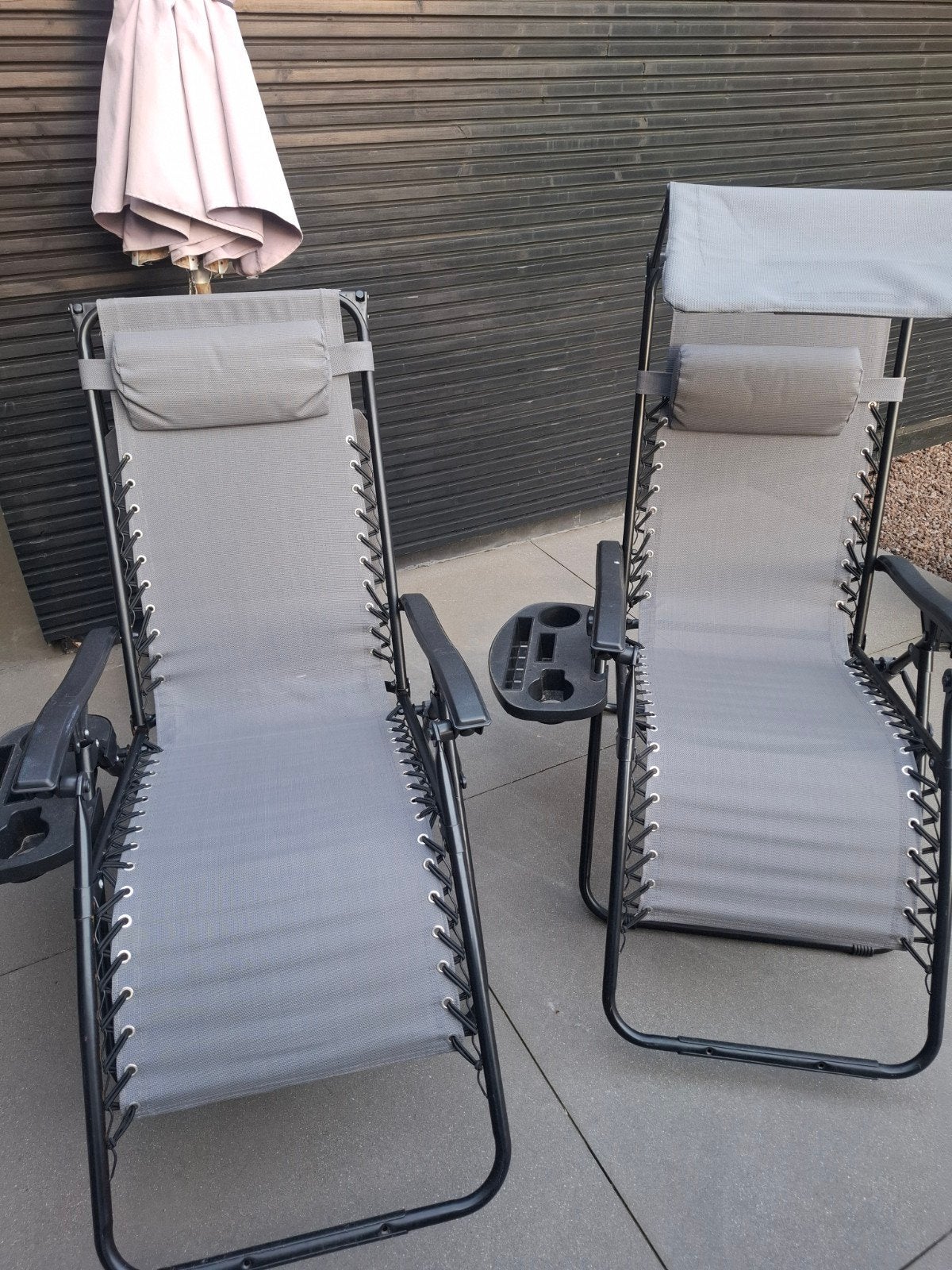 2 opvouwbare tuinstoelen incl verstelbaar zonnescherm, Enlèvement, Métal, Réglable