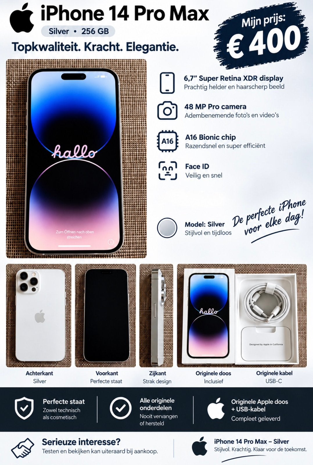 📱APPLE IPHONE 14 PRO MAX 256GB, SILVER! IN PERFECTE STAAT!, 256 GB, Ophalen of Verzenden, Zo goed als nieuw, Zonder simlock