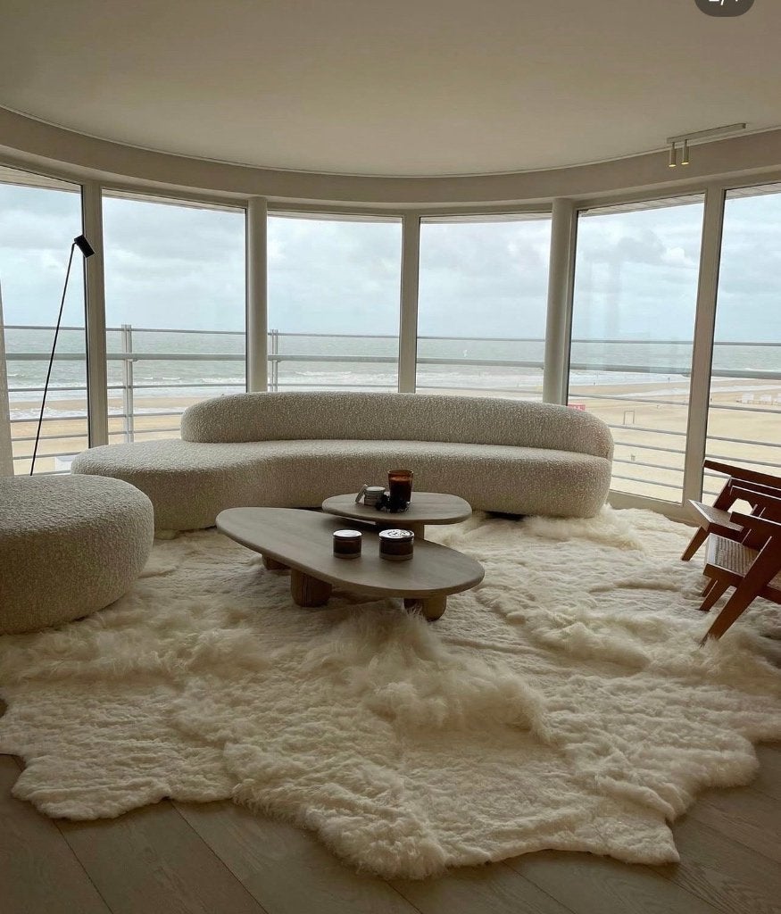 Groot handgemaakt patchwork tapijt schapenvacht, Huis en Inrichting, Ophalen, Gebruikt, 200 cm of meer, 200 cm of meer