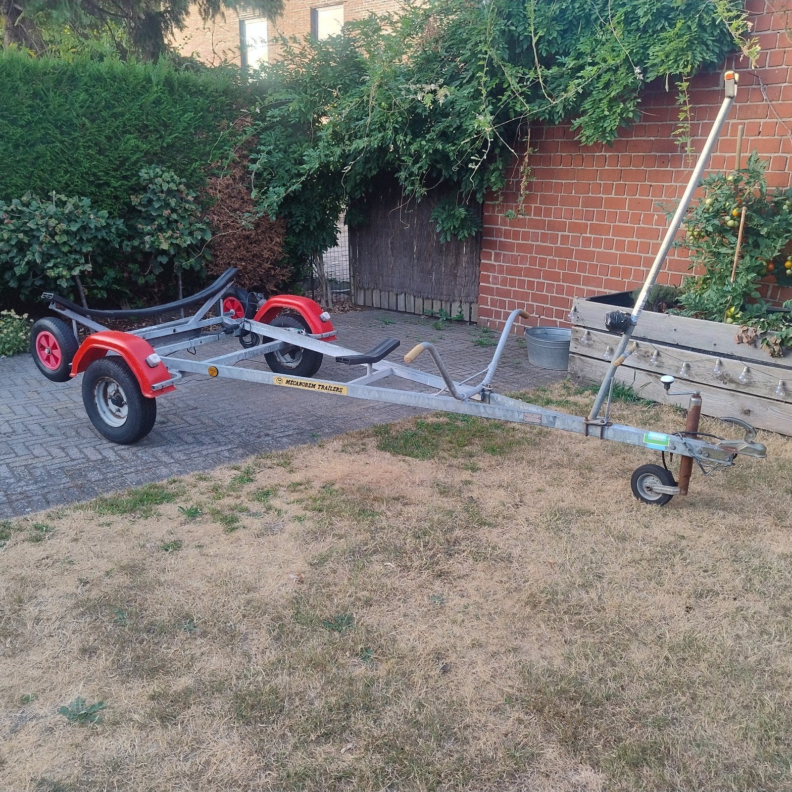 Boottrailer met strandtrailer voor open zeilboot, Ophalen, Gebruikt