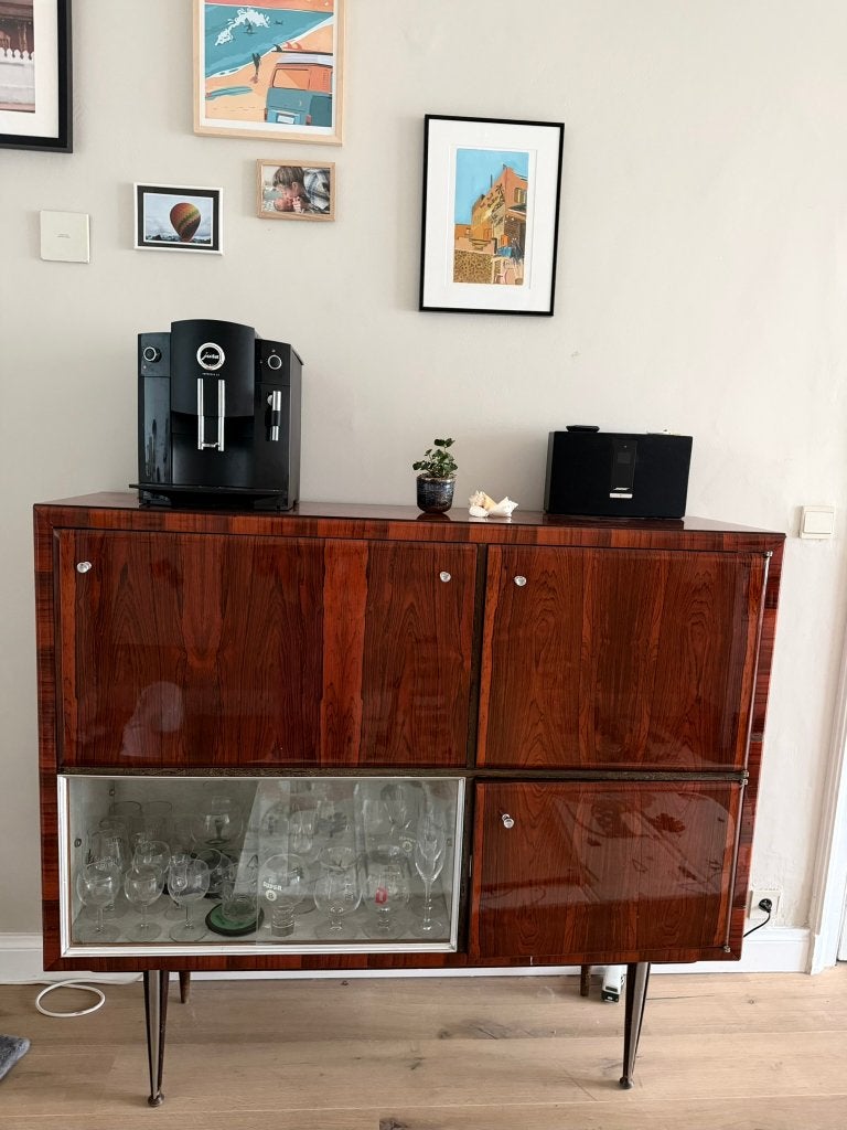 Vintage highboard jaren 60, hoogglans palissander, Huis en Inrichting, Ophalen, Gebruikt, 100 tot 150 cm, 100 tot 150 cm