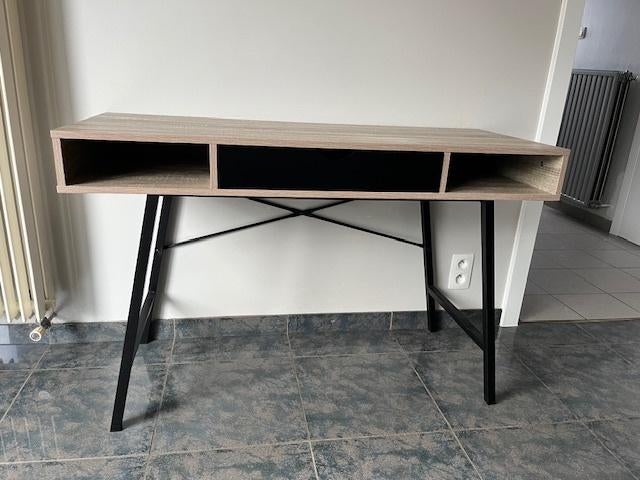 Bureau B48 x L120 x H76 licht eiken/zwart Jysk Abbetved, Ophalen, 120 cm, 48 cm, Zo goed als nieuw