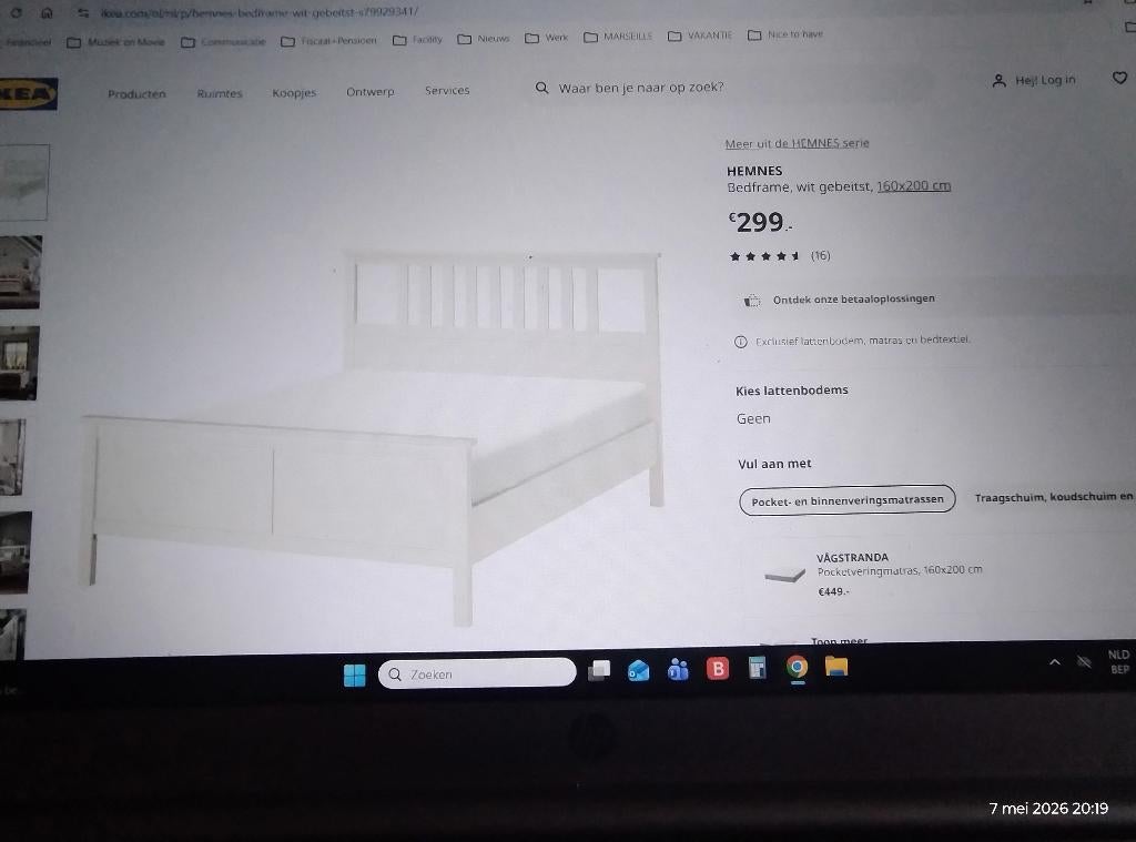 bed met lattenbodem, Huis en Inrichting, Slaapkamer | Bedden, Ophalen, Wit, Tweepersoons, Zo goed als nieuw