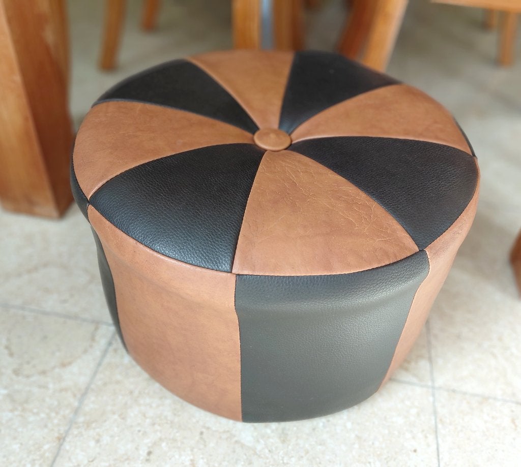 Héérlijkleuke vintage seventies patchwork poef !, Hout, Minder dan 50 cm, Rond, Minder dan 50 cm
