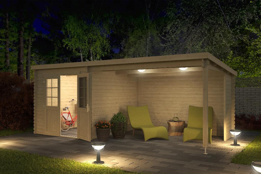 Blokhut met overkapping Sunniva 570x275 Onbehandeld vuren, Verzenden