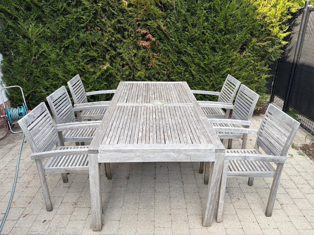 Teak Tuintafelset met 6 stoelen, Tuin en Terras, Tuintafels, Ophalen, Gebruikt, Rechthoekig, Teakhout