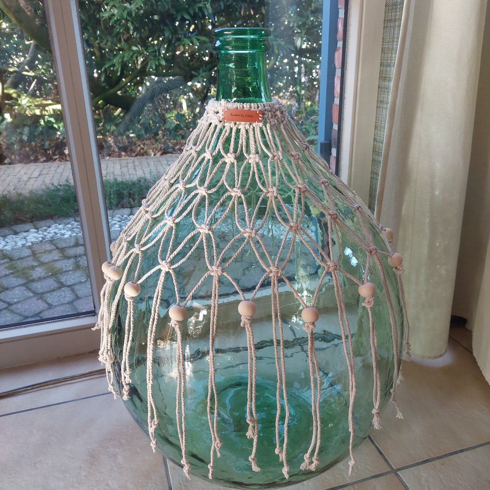 Bohemian macrame voor Dame Jeanne gistfles, Beige, Eigen ontwerp, Verzenden, Boho