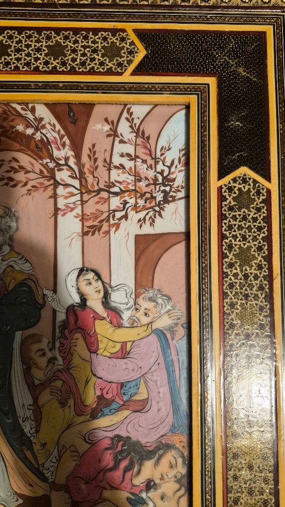 prachtige perzische miniatuur hafez shirazi, Antiquités & Art, Art | Art non-occidental, Autres matériaux, 67 cm, Encadré, Autres types