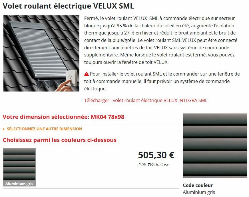 Volet roulant électrique VELUX SML MK04, Enlèvement, Comme neuf