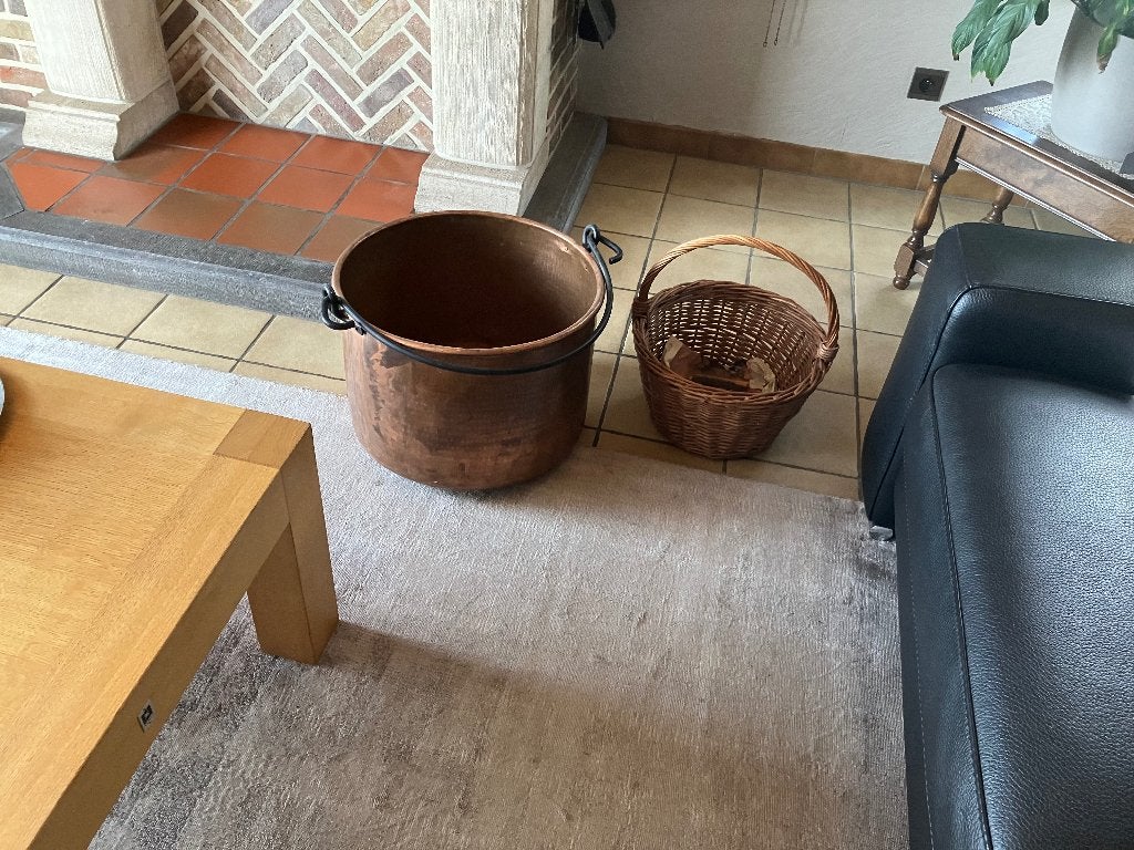Koperen ketel en rieten mandje, Ophalen, Gebruikt, Overige typen, Rond
