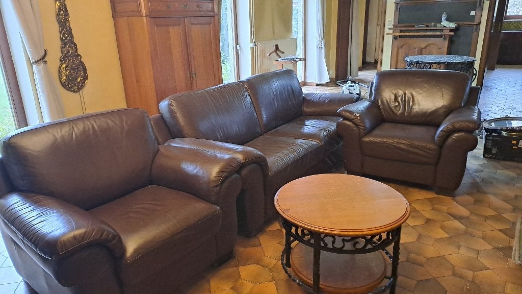 salon cuir, Maison & Meubles, Enlèvement, Utilisé, Cuir