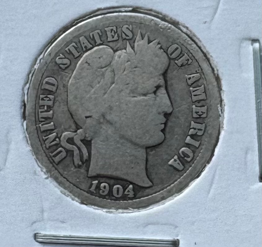 Zilveren Barber Dime 1904 USA, Postzegels en Munten, Ophalen of Verzenden