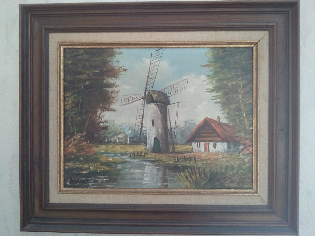 Schilderij molenlandschap, Ophalen, Doek, Landschap, Klassiek