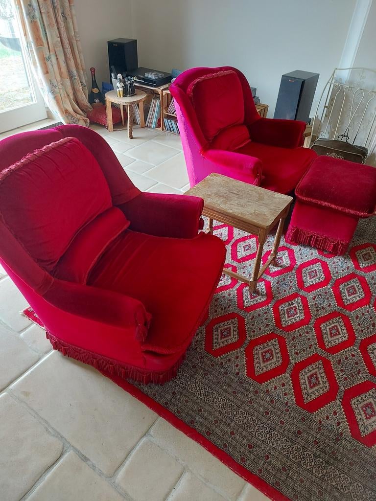Fauteuils et reposes pieds en velours., Maison & Meubles, Fauteuils, Tissus, Enlèvement