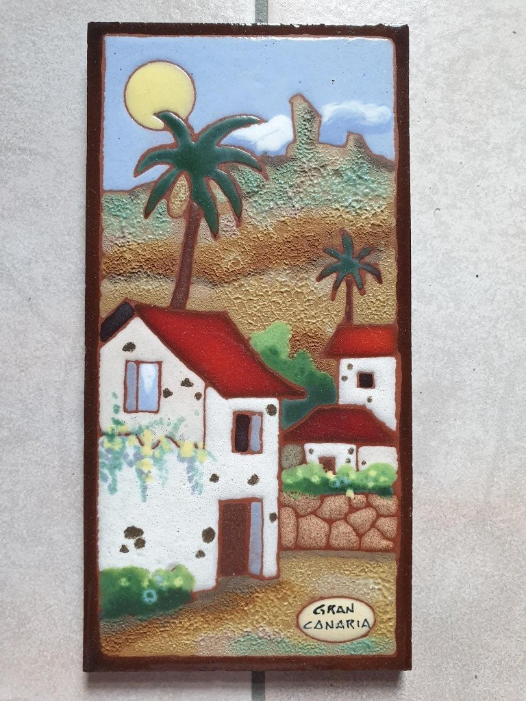 Vintage Wand Tegel Glazuur Aardewerk Gran Canaria, Antiek en Kunst, Ophalen