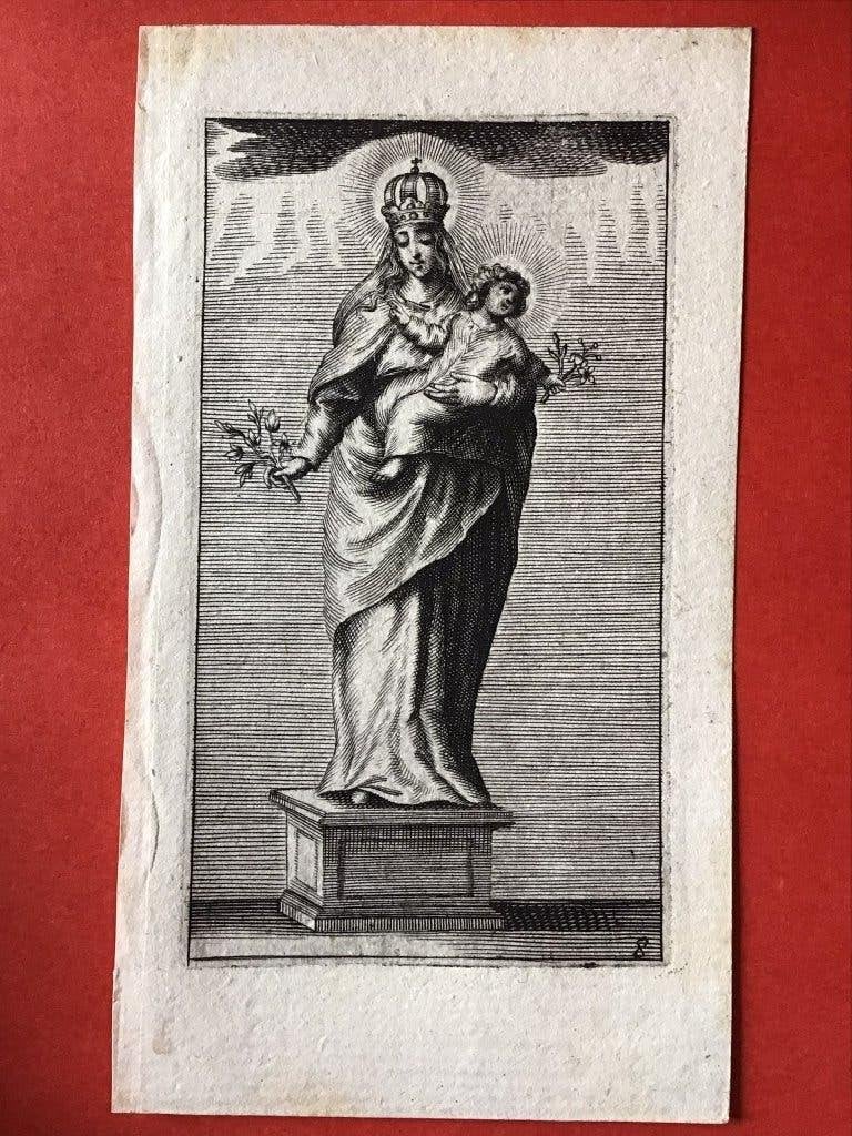 17e gravure Kilian Augsburg Madonna en Kind, Antiek en Kunst, 7 cm, Religie, Gravure, 1600 - 1699