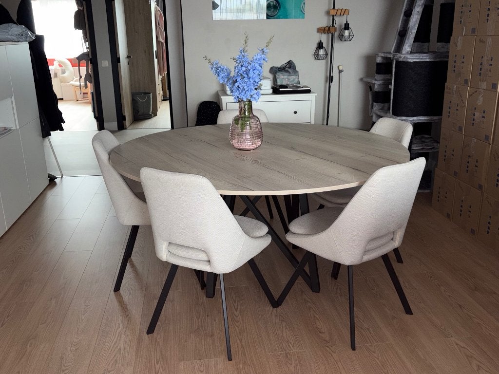 Eettafel met 6 stoelen, Huis en Inrichting, Tafels | Eettafels, Ophalen, Rond, Nieuw, Vijf personen of meer
