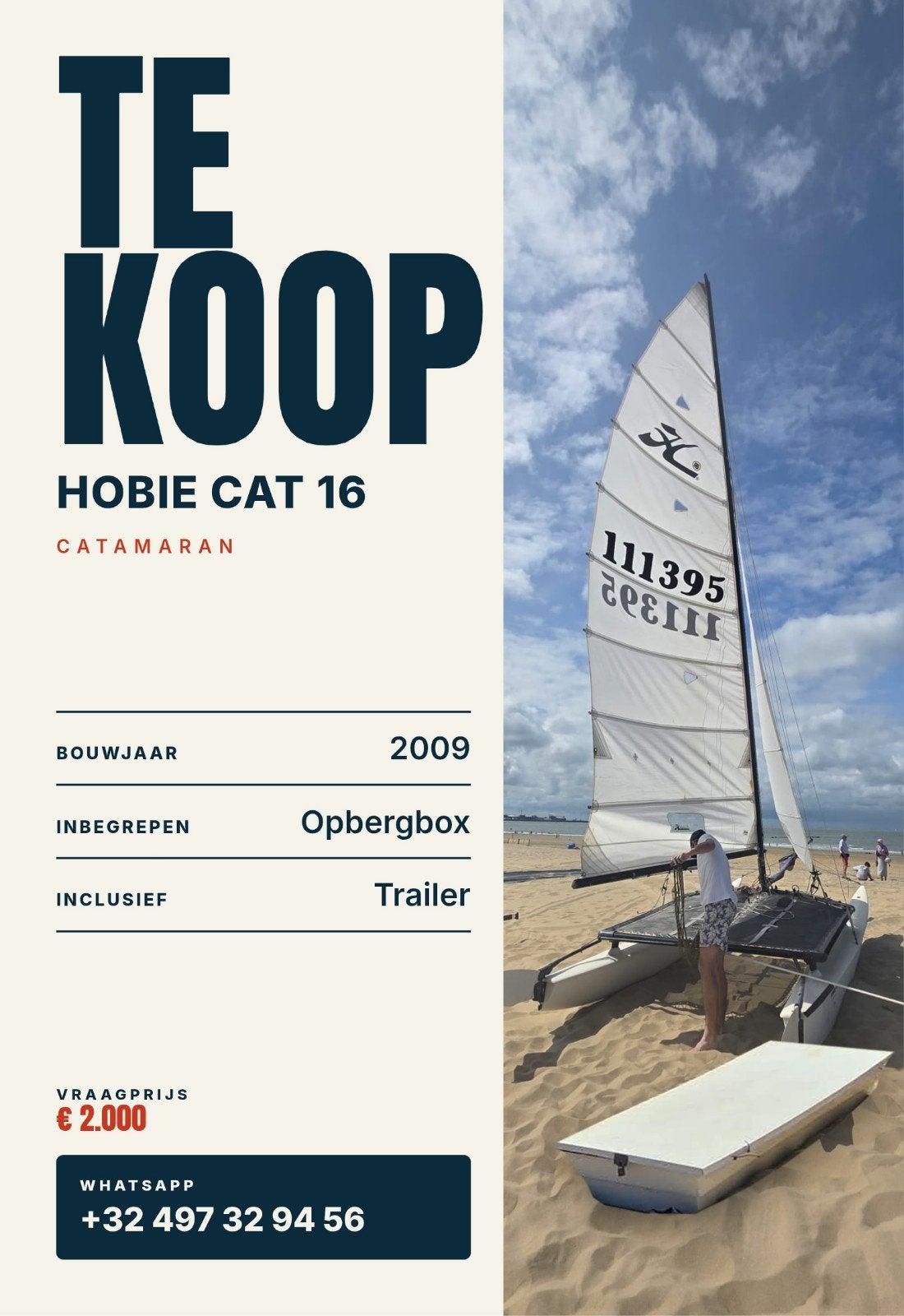 Hobie cat 16 catamaran (2009) met opbergbox en trailer, Watersport en Boten, Ophalen, Gebruikt, 2 m, 5 m