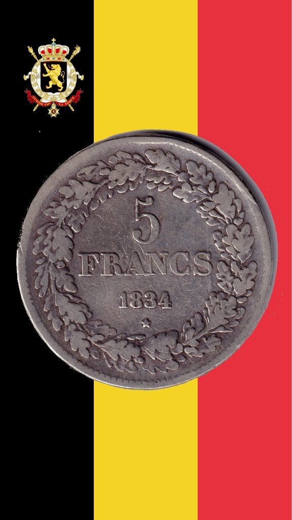5 francs 1834 position B - Léopold I, Enlèvement ou Envoi, Monnaie en vrac, Argent, Argent