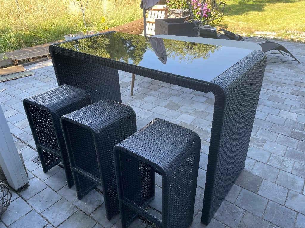 Hoge buitentafel/terrastafel + 6 stoelen, Maison & Meubles, 150 à 200 cm, Enlèvement, 50 à 100 cm, Rectangulaire