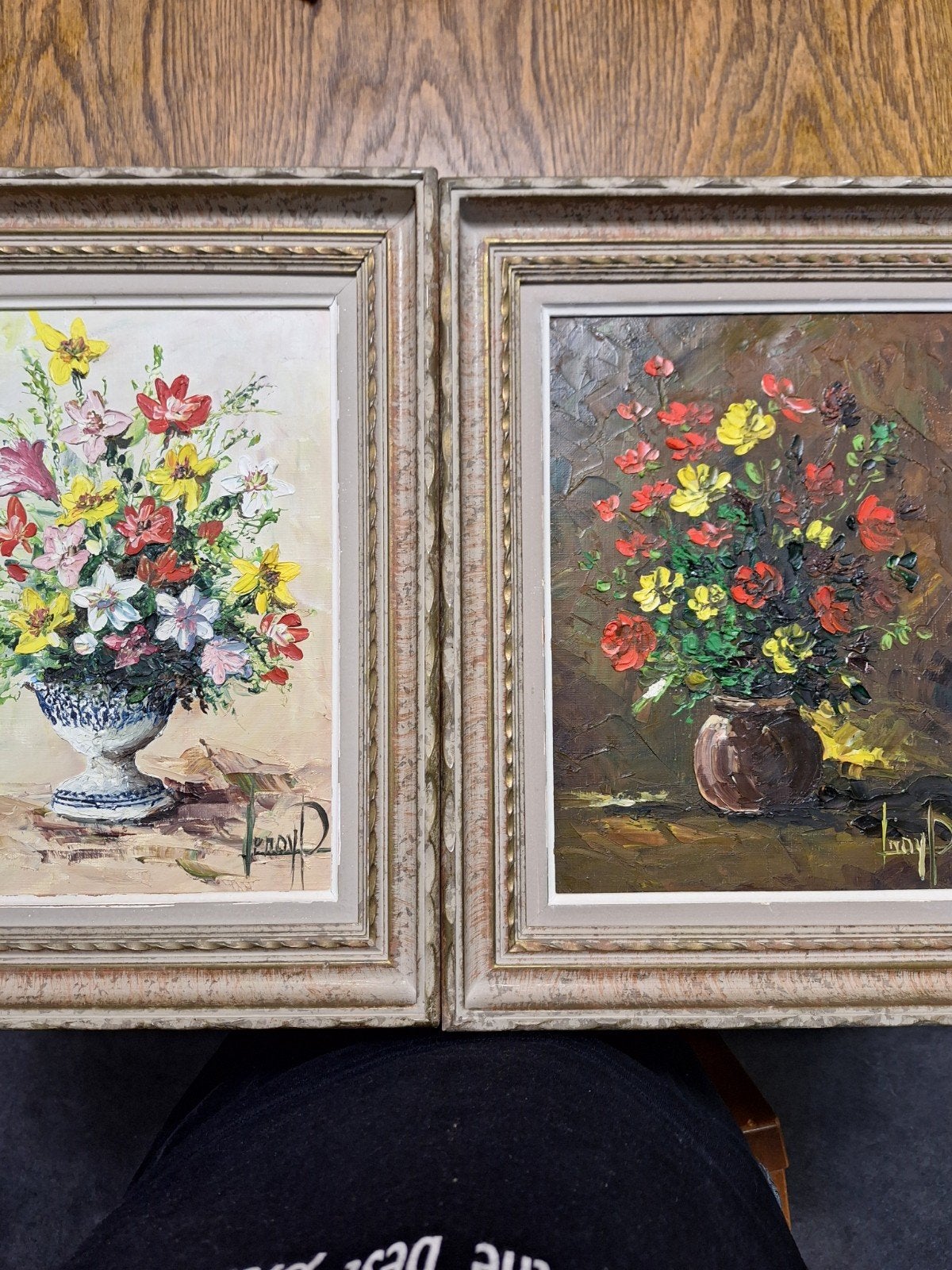 2 cadres de peintre Français, Enlèvement, Œuvre originale, Fleurs