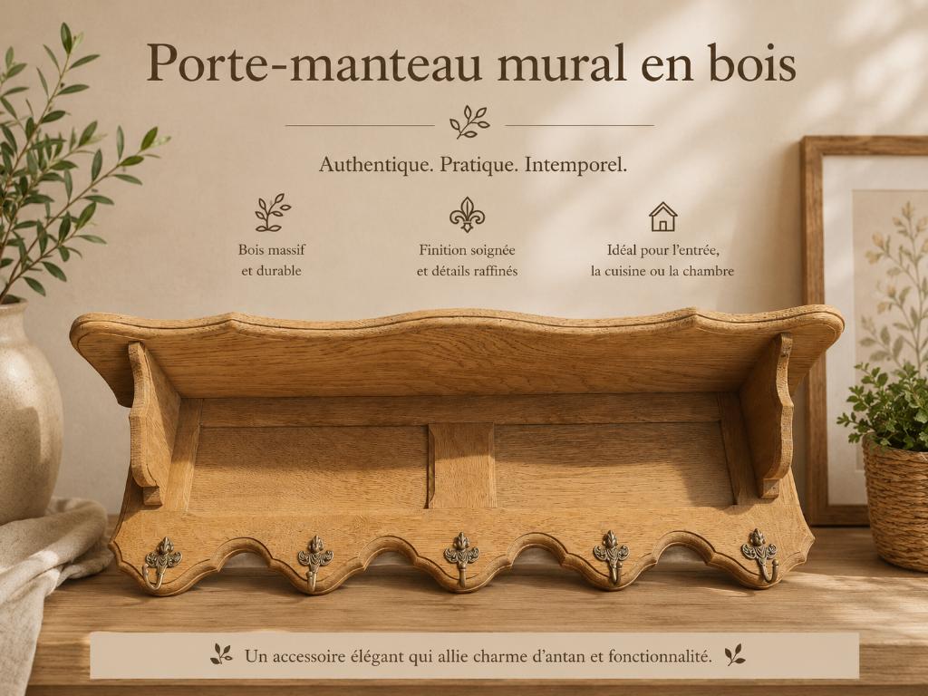 Porte-manteau mural en chêne - aérogommé, Enlèvement
