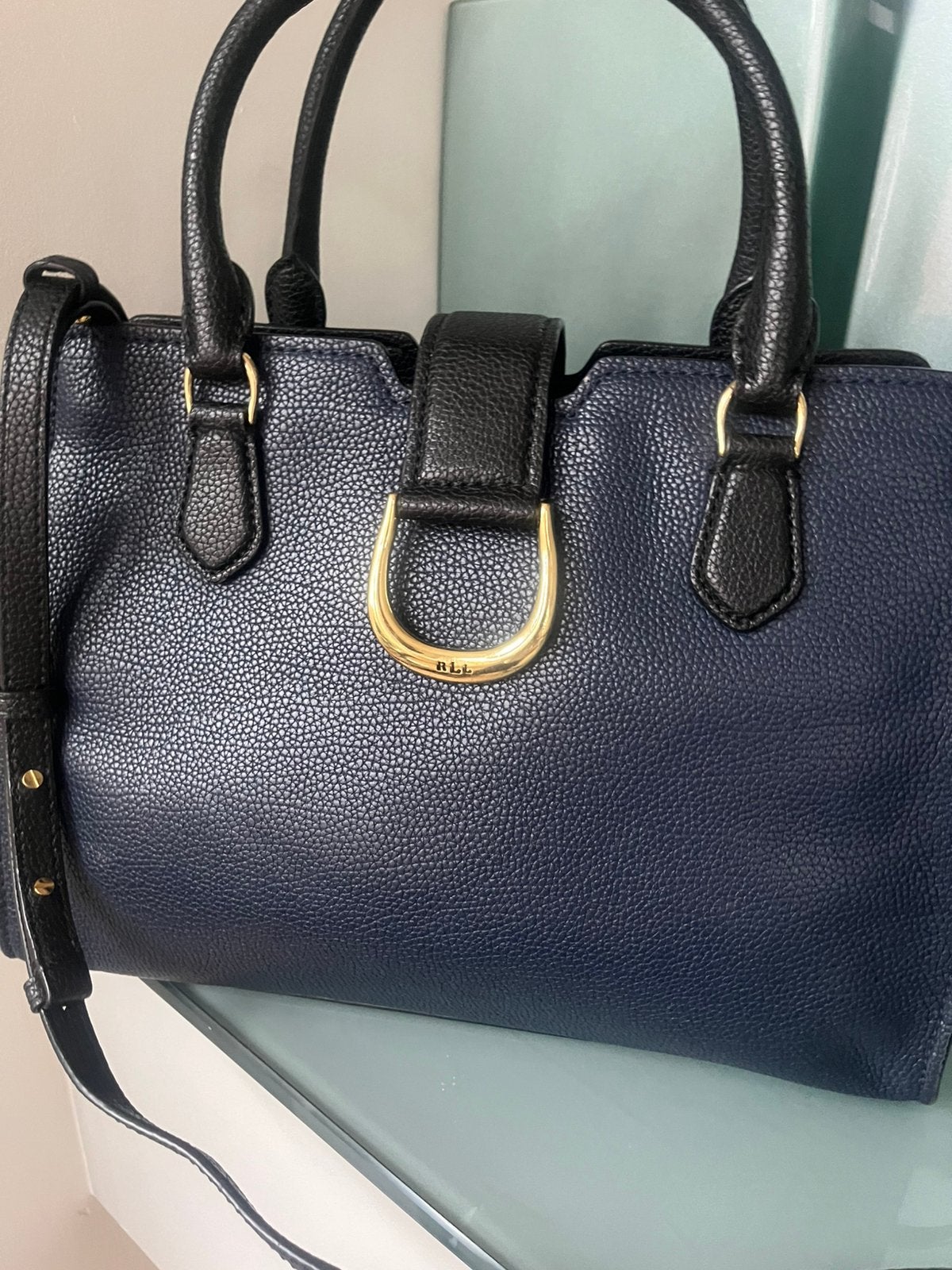 Superbe sac à main en cuir Ralph Lauren, Enlèvement ou Envoi, Comme neuf, Bleu, Sac à main