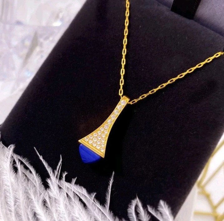 Geelgouden piramideketting, Handtassen en Accessoires, Blauw, Goud