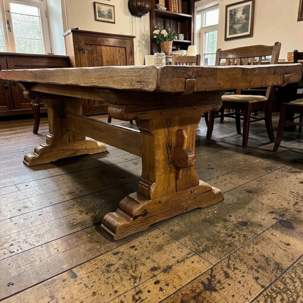 Vintage brutalist XL houten eettafel / tafel, Verzenden