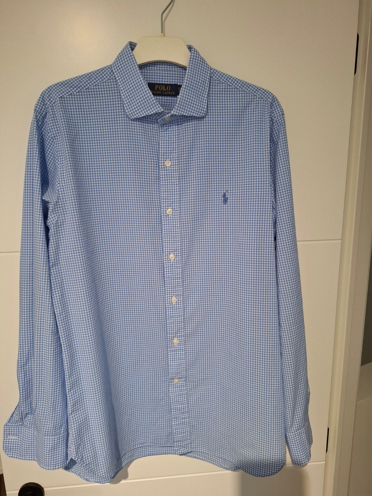 Hemd Ralph Lauren lichtblauw/wit geruit maat medium (39), Tour de cou 39/40 (M), Enlèvement ou Envoi, Comme neuf, Polo Ralph Lauren