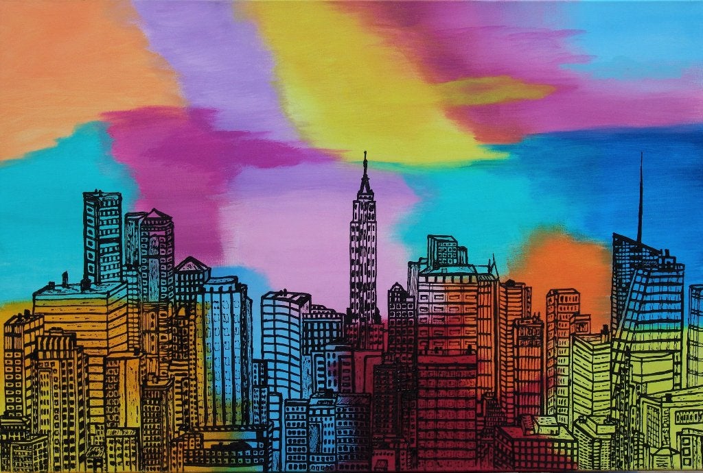 Kunsthandel Gennep - "View On New York", Antiek en Kunst, Ophalen of Verzenden, Gesigneerd, Acrylverf
