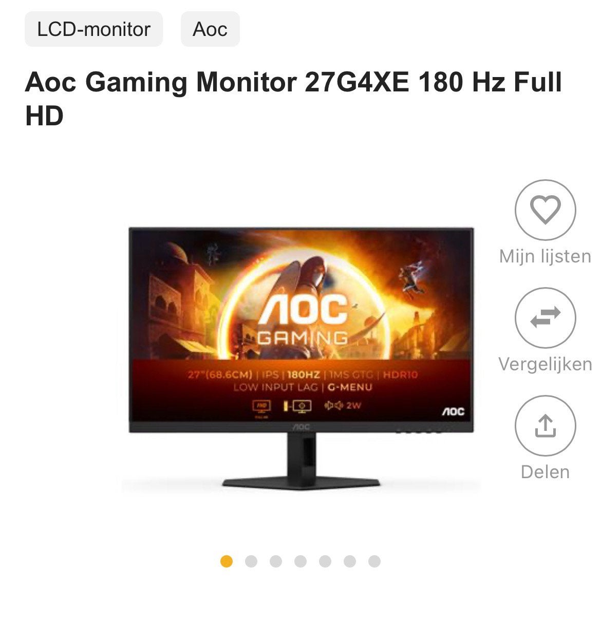 Gaming monitor TE KOOP, Ophalen of Verzenden, Zo goed als nieuw, Gaming