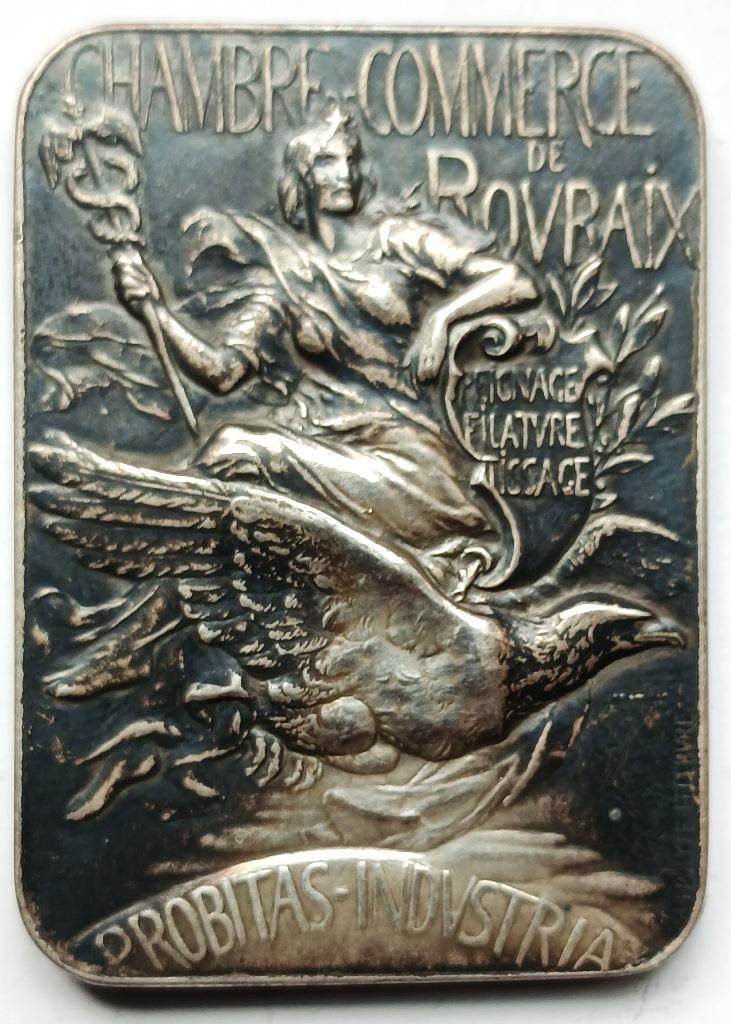 medaille zilver H. Lefevre 1911 chambre commerce roubaix, Ophalen of Verzenden, Zilver