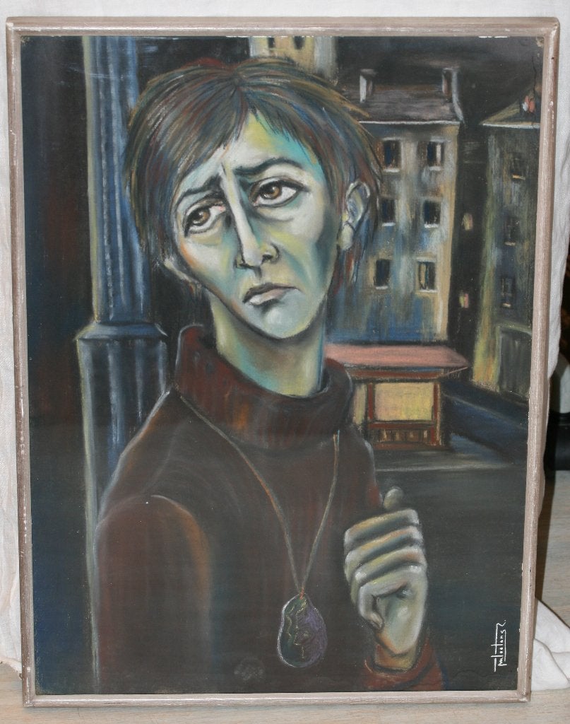 Pastel schilderij Gesigneerd, Antiquités & Art, Enlèvement ou Envoi, Signé, Pastel, Portrait ou Personnes