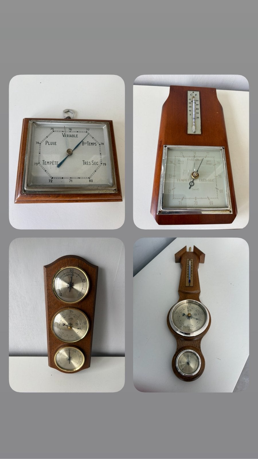 4 anciens baromètres/thermomètres (10€ pièce), Enlèvement ou Envoi