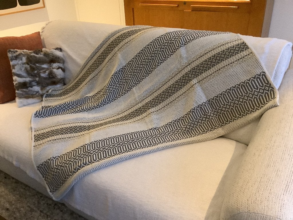 Grote katoenen plaid/deken, Handgemaakt, 210 cm, Plaid, Grijs