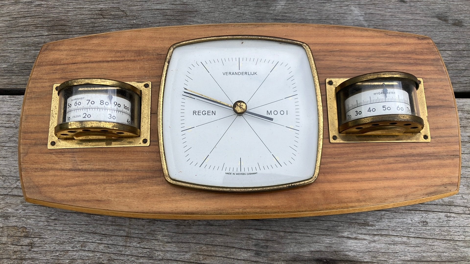 Retro barometer met vochtmeter en thermometer, Antiek en Kunst, Ophalen of Verzenden