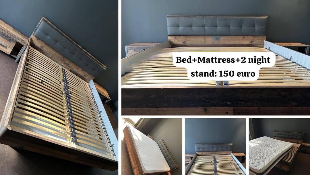 Bed + Mattress + 2 Nightstands, Maison & Meubles, Comme neuf, Enlèvement, 180 cm, 200 cm