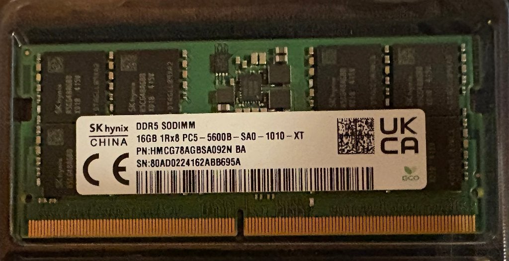 RAM SK Hynix DDR5 Laptop SODIMM 16GB 5600MT/s, Computers en Software, RAM geheugen, Ophalen, Zo goed als nieuw, DDR5, Laptop