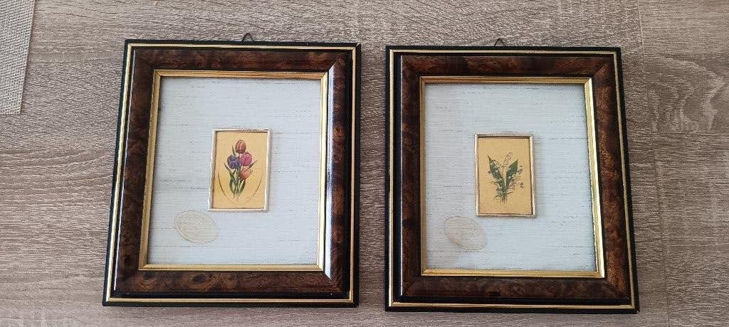 2 cadres de reproduction limités en feuille d'or 23 carats, Enlèvement ou Envoi, Comme neuf, Imprimé, Moins de 50 cm