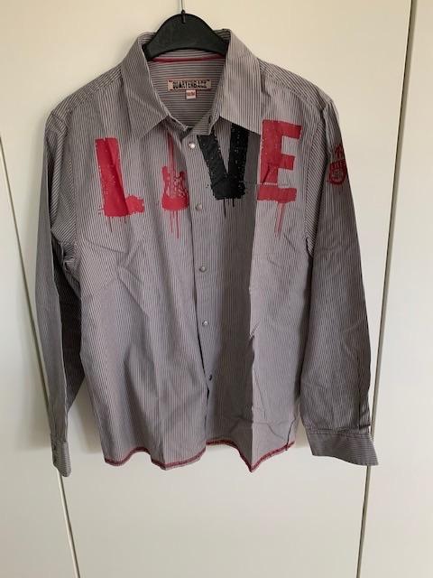 JBC grijs gestreept hemd met opdruk: 158/164, Kinderen en Baby's, Kinderkleding | Maat 164, Overhemd of Blouse, Ophalen of Verzenden