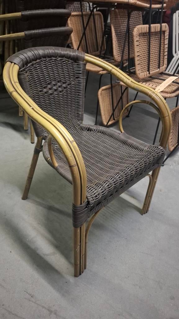 16 horeca terras alu bamboo wicker cadzand partij stoelen, Ophalen of Verzenden, Gebruikt, Aluminium, Stapelbaar