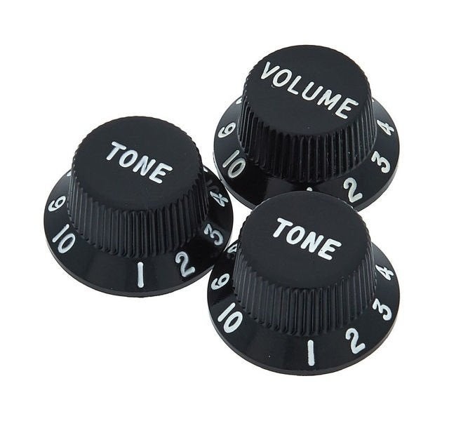 3 boutons noirs Stratocaster / 3 Black Fender Strat knobs, Enlèvement ou Envoi, Neuf, Guitare électrique
