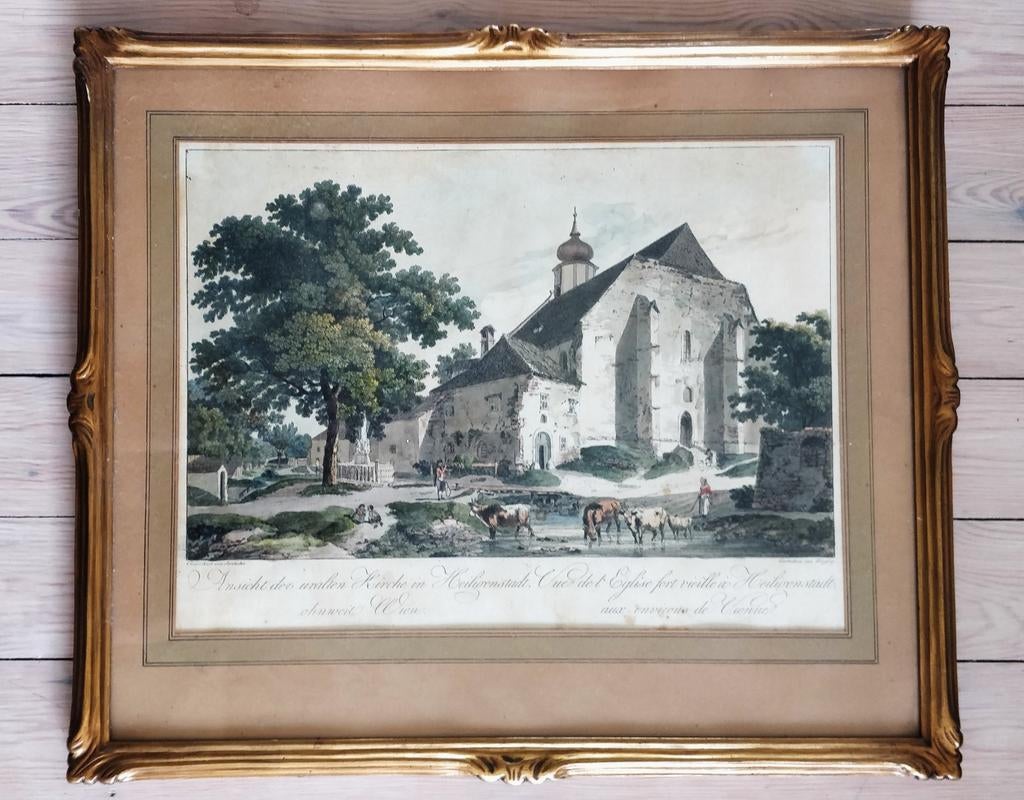 Antieke gravure Lorenz Janscha - Kerk Heiligenstadt Wenen, Antiek en Kunst, Ophalen