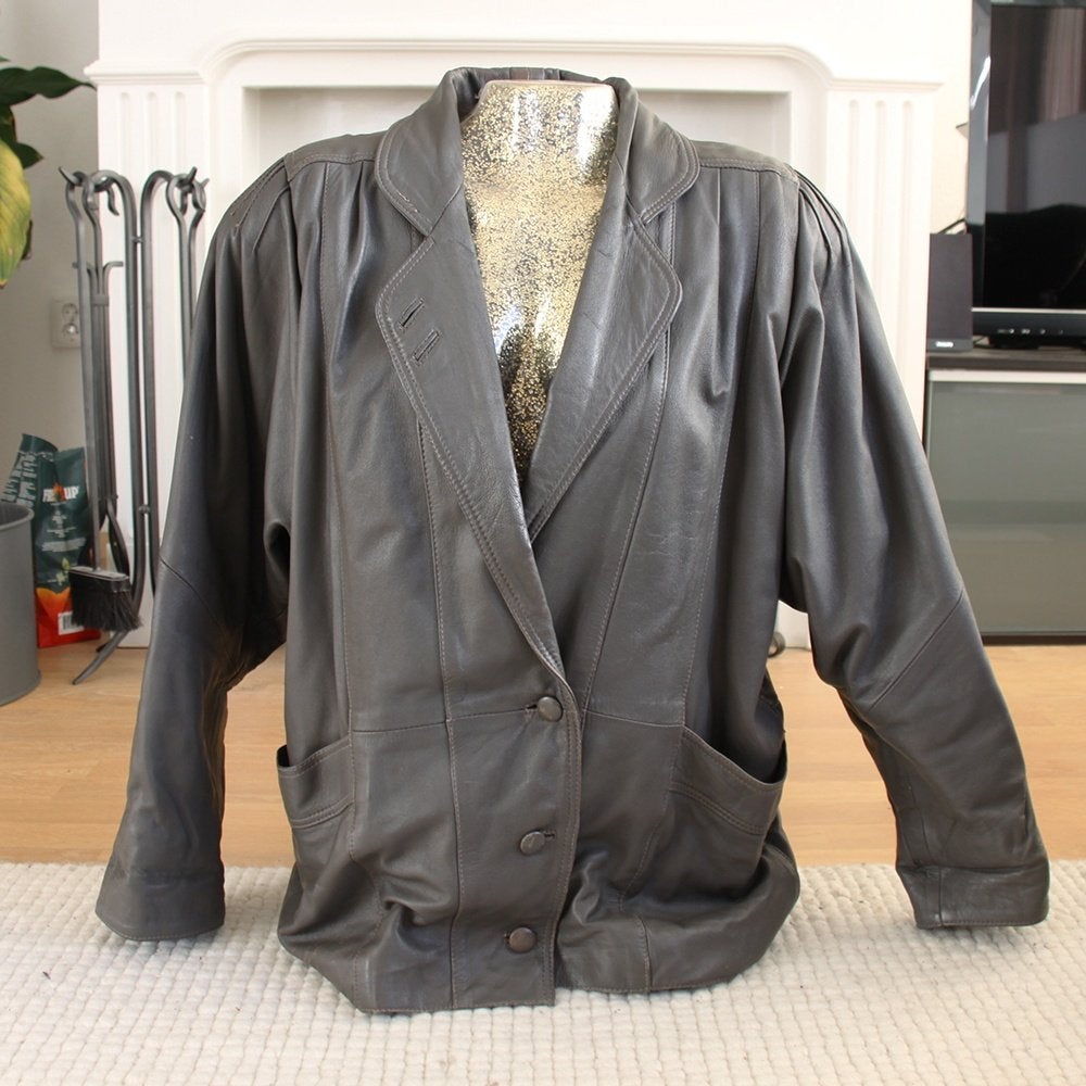 Veste en cuir DL pour femmes (L) €55, -, Taille 42/44 (L), Gris, Comme neuf, DL -
