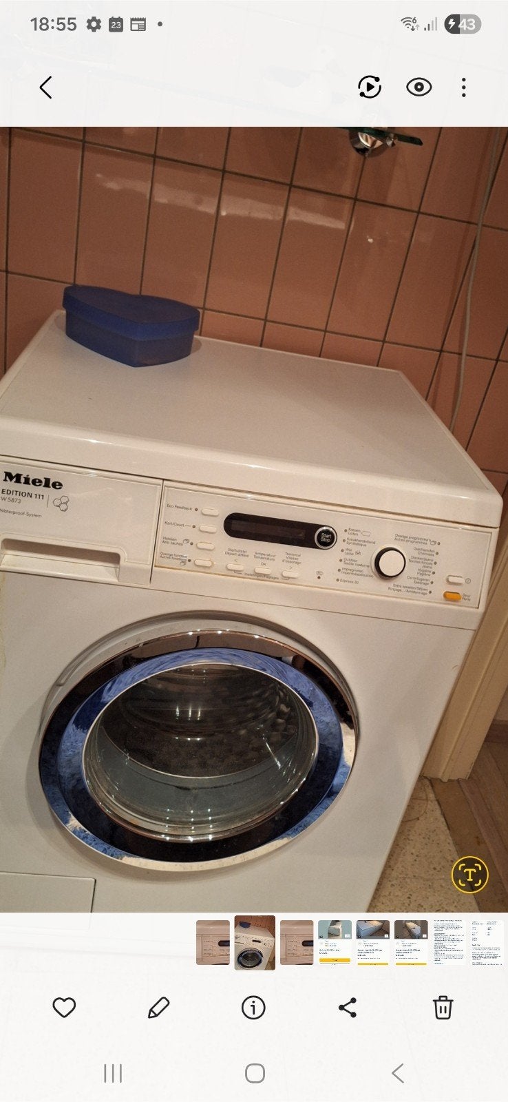 MACHINE À LAVER MIELE édition 11 W5873, Enlèvement