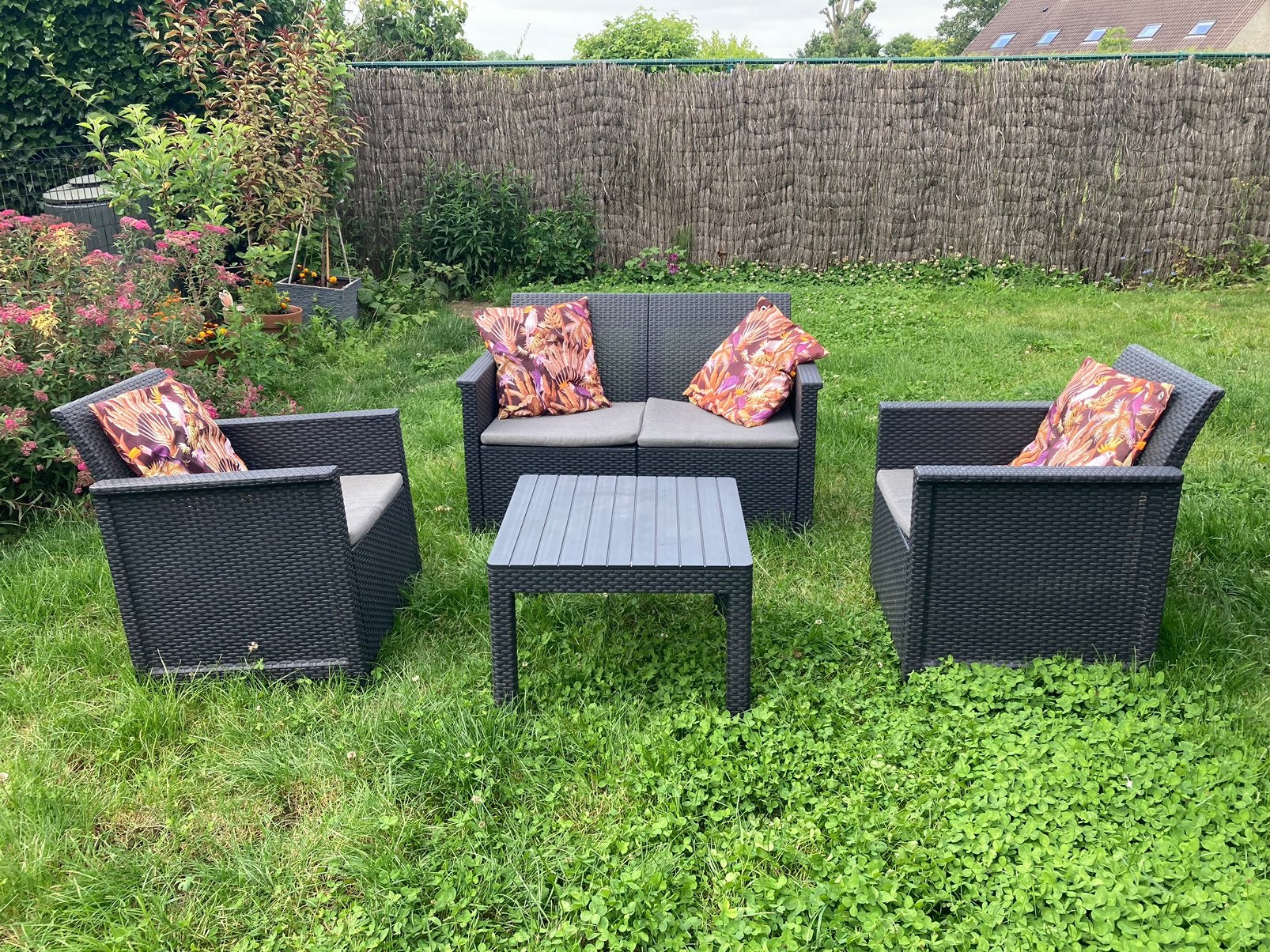 Lounge set tuin met kussens Allibert, Tuin en Terras, Ophalen, 4 zitplaatsen, Zo goed als nieuw, Wicker