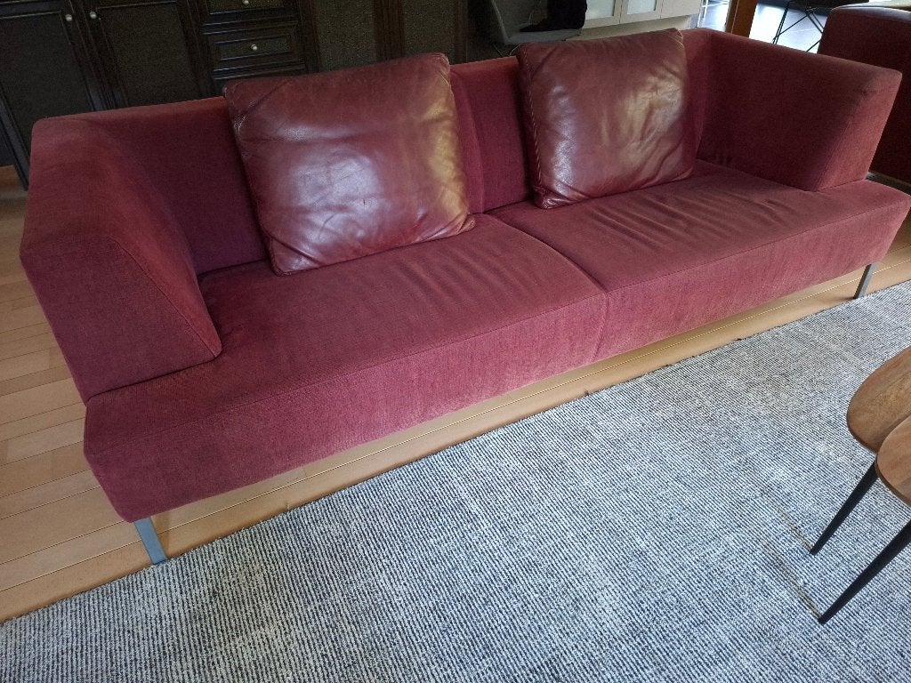 Kwalitatieve bordeau 3-zitsbank en aparte longchair., Ophalen, Gebruikt, Driepersoons, 75 tot 100 cm