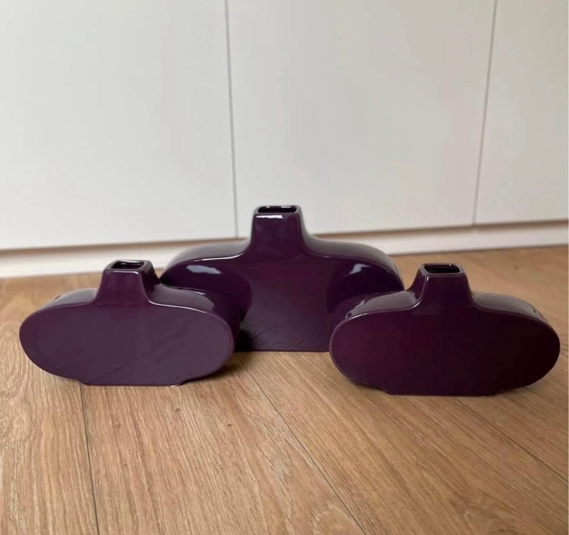 3 paarse vazen, Maison & Meubles, Enlèvement ou Envoi, Comme neuf, Avec décoration incluse, Violet