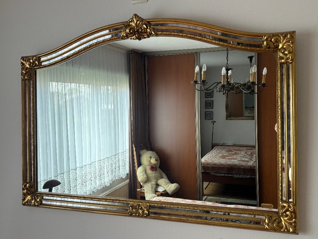 Wandspiegel in barokstijl – gouden lijst met spiegelranden, Huis en Inrichting, Ophalen, Zo goed als nieuw, 100 tot 125 cm, Minder dan 100 cm